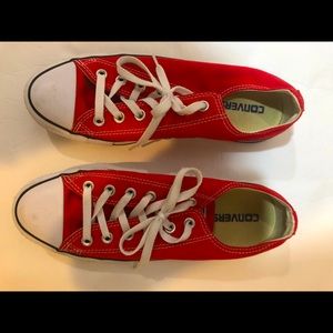 Gently worn red converse.